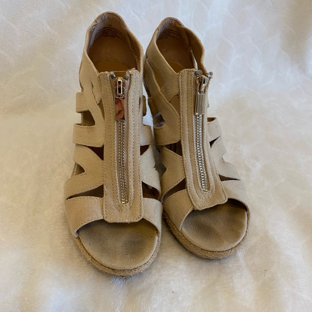 Merona Tan Rope Wedges with front zipper
